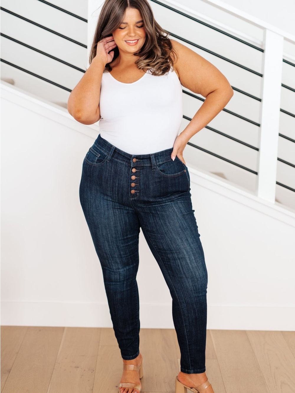 Judy Blue High-Rise Dark Indigo Button-Fly Skinny Jeans